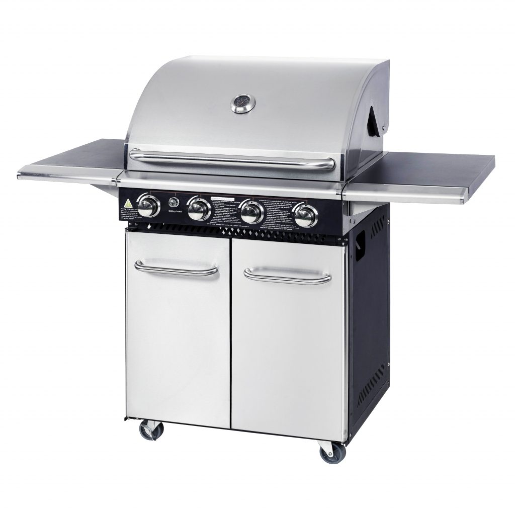 Stainless Steel BBQ Barbecue Gas Grill Isolated on White Background. BBQ Grillware Gas Grill. Outdoor Cooking Station. Outdoor Grill Table. Clipping Path